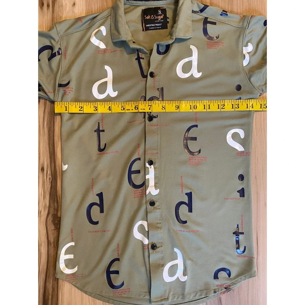 Salt & Sugar Junior Boys Olive Green Graphic Letter Print Kings World‎ Shirt 8